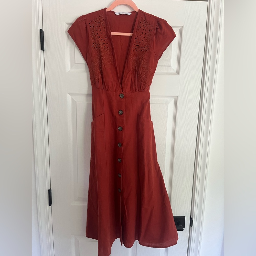 Zara Red Terracotta Midi Dress